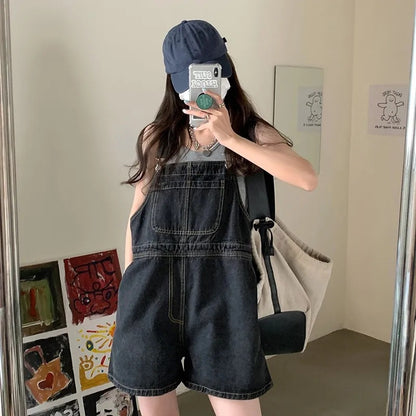 flowersverse Denim Suspender Pants Women's New Summer Loose Slimming Wide-Leg Pants Small Shorts Western Style Youthful-Looking Pants