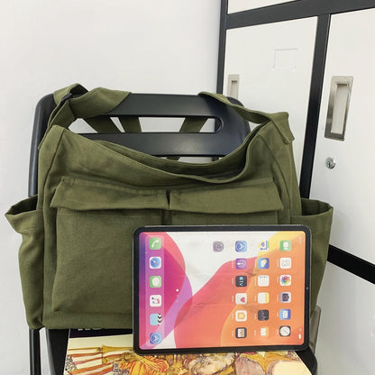 FLOWERSVERSE  Artistic Youth Shoulder Bag Ins Versatile Large Capacity Canvas Bag Summer School Bag for College Students Messenger Bag Women's Bag