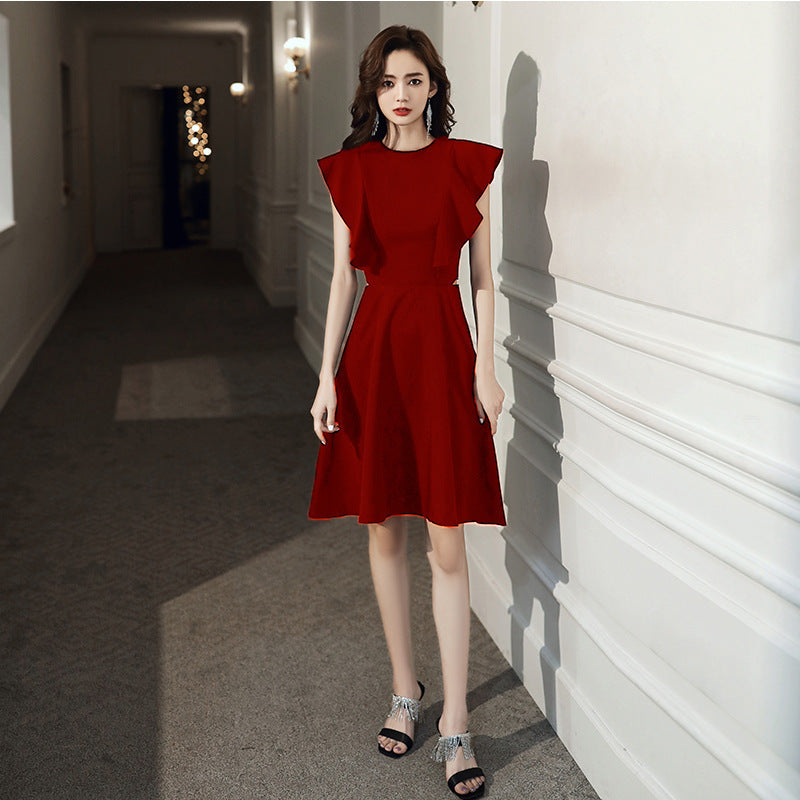 2025 banquet evening dress can be worn in spring, banquet temperament black satin performance chorus dress