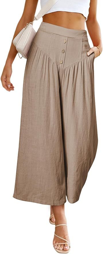 flowersverse In Stock  HOTan and NEWn Summer   Casual Wide-Leg Cotton and Linen Popular High Waist Loose Cropped Pants for Women