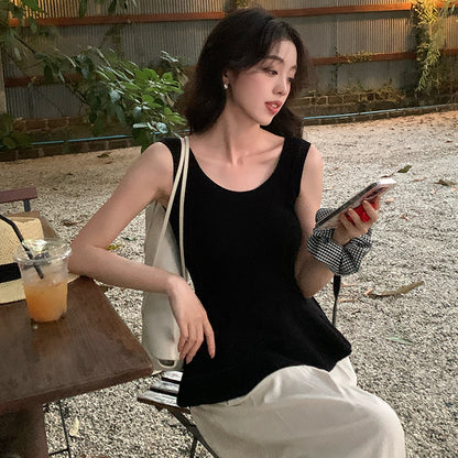 2025 spring and summer new thin temperament versatile solid color fishtail knitted suspender small vest women 25158