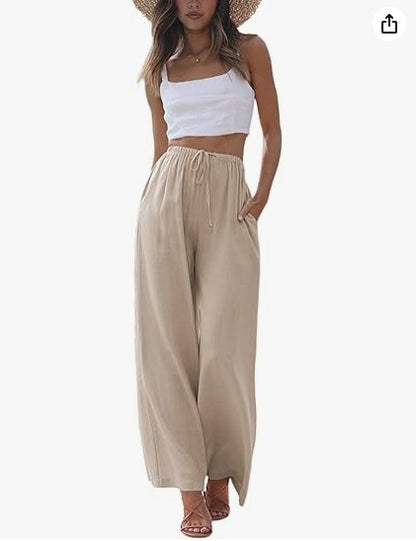 FLOWERSVERSE  EBay  European and American plus Size Women's Pants Linen Loose Casual Pocket Drawstring Wide Leg Pants Women
