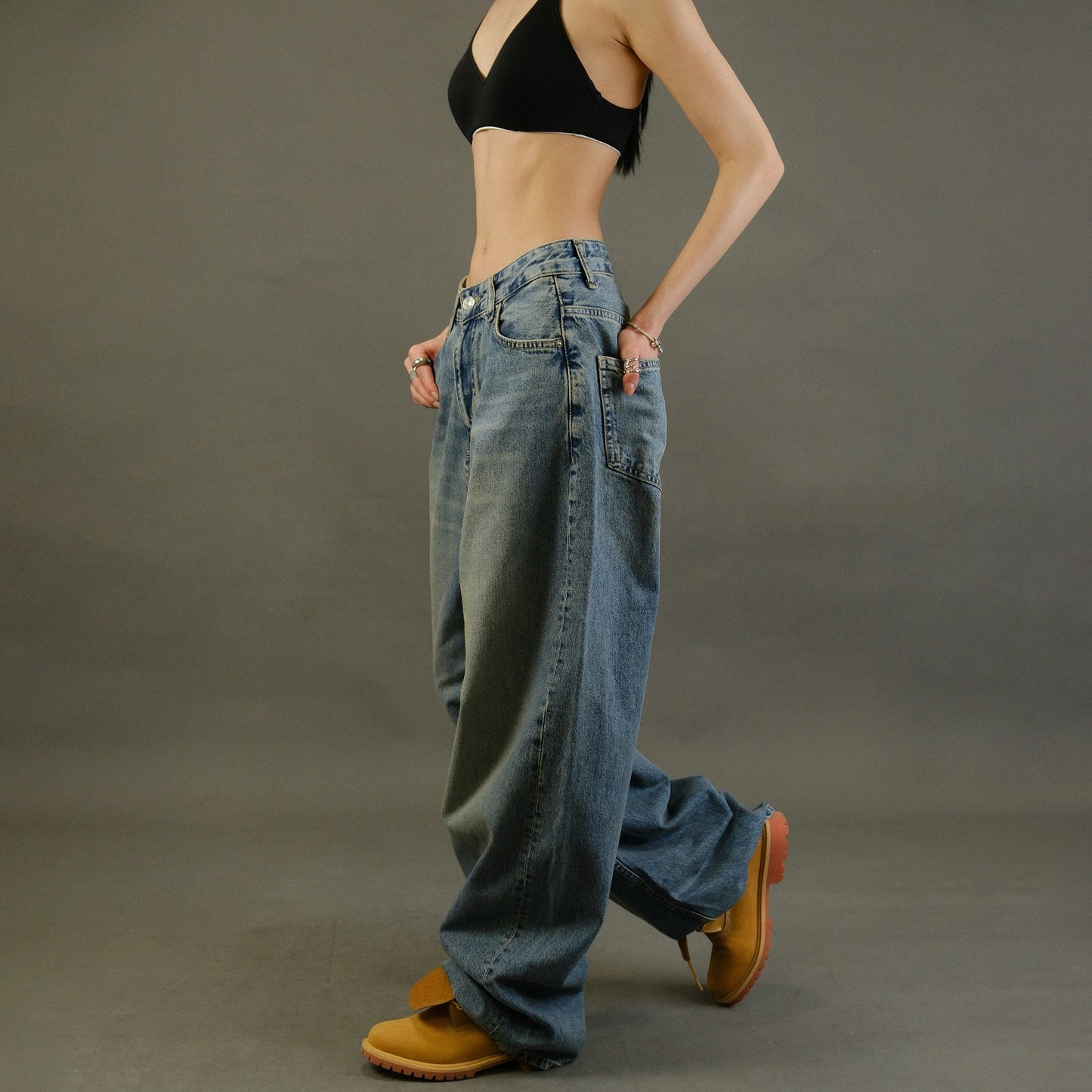 style low waist pendant wide-leg jeans  new super large size loose and thin floor-mopping wide-leg trousers