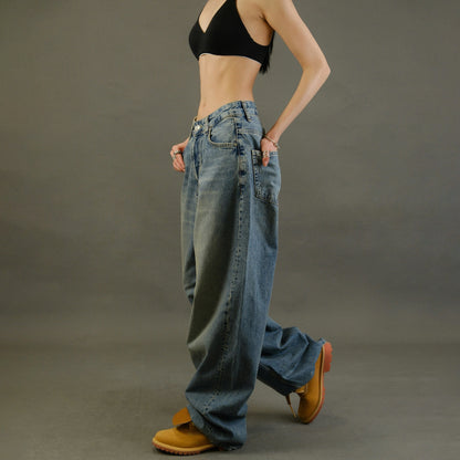 style low waist pendant wide-leg jeans  new super large size loose and thin floor-mopping wide-leg trousers
