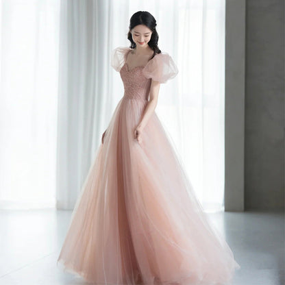 Princess on the run toasts bride 2025 new temperament pink engagement spring host dress dress female wedding