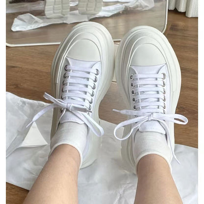 flowersverseMcQueen Platform Canvas Shoes  Summer New Breathable Clunky Sneakers Height Increasing Insole Top Couple Casual White Shoes for Women