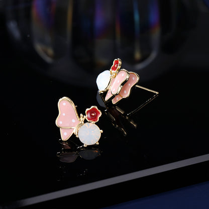2025 S925 silver needle earrings new fresh and sweet high-end drip oil enamel earrings oil painting style color butterfly stud earrings