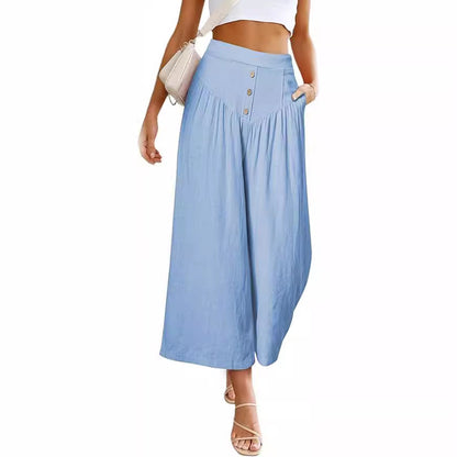 flowersverse In Stock  HOTan and NEWn Summer   Casual Wide-Leg Cotton and Linen Popular High Waist Loose Cropped Pants for Women