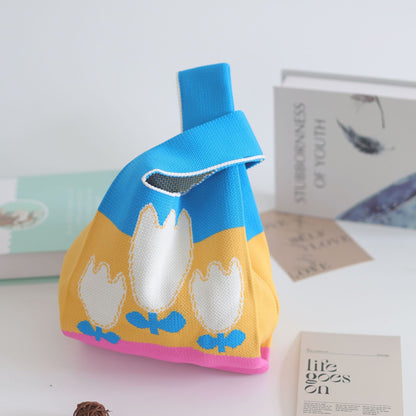 FLOWERSVERSE  INS Internet Hot New Handbag Women's Knitted Bag Japanese and Korean Style All-Match Hand Carrying Casual Tote Bag Factory Wholesale