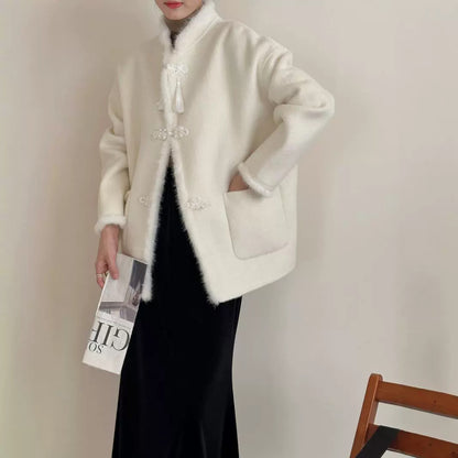 2025 All-wool national style shoulder sleeves stand-up collar buckle double-sided cashmere coat high-end woolen coat women's autumn and winter new