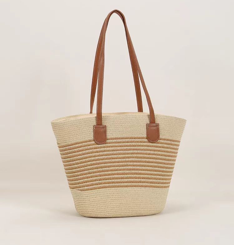FLOWERSVERSE  Straw Bag Women's Summer Seaside Tote Bag Large Capacity Woven Shoulder Bag Rattan Woven Straw Bag Vegetable Basket Bucket Bag Fashion