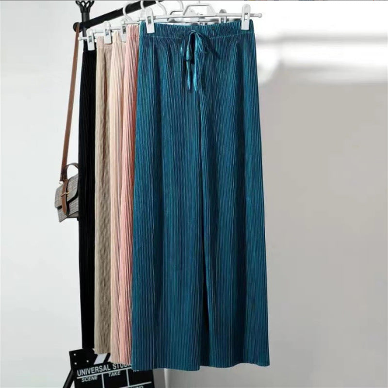 flowersverse Women's Wide-Leg Pants Spring and Summer New Draping plus Size Loose Ice Silk Korean Style Student Ins Chiffon Casual Ankle-Length Pants