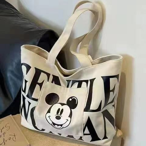 FLOWERSVERSE  Large Capacity Letters Canvas Bag Women's  New Mickey Fashion Shoulder Tote Bag Portable Shopping Bag for Going out