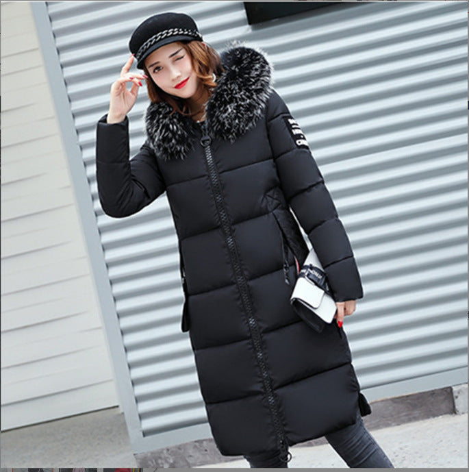 New autumn and winter new Korean version slim-fitting cotton-padded clothes for women's medium and long fashion big fur collar thickened down cotton-padded clothes for women