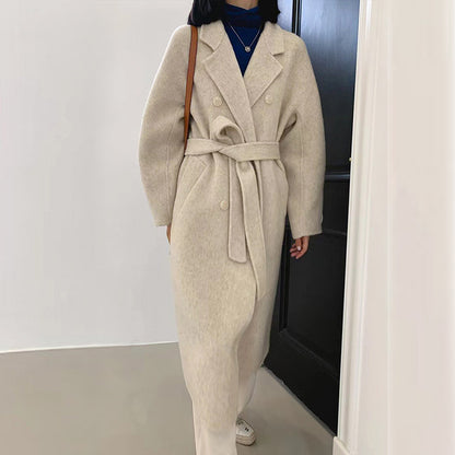 2025 popular popular long-haired solid-color double-sided cashmere coat, double-breasted classic women's coat manufacturer wholesale