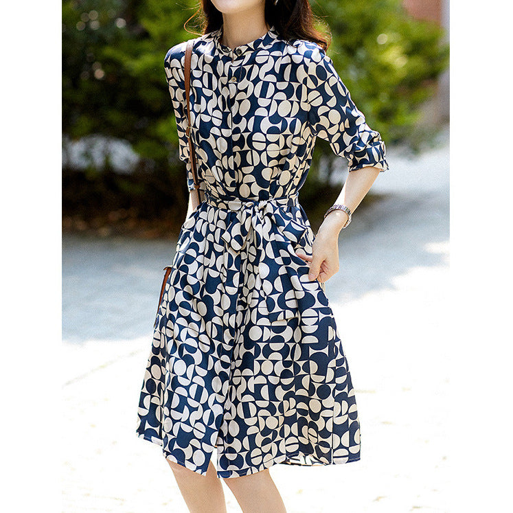 2025 Mulberry silk floral shirt dress  summer new women's clothing satin printed silk skirt medium and long