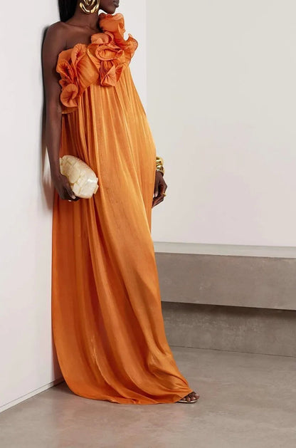 FLOWERSVERSE 2025  new women's clothing 2025 trade flower printing pleated off-the-shoulder splicing 2025 backless summer popular dress