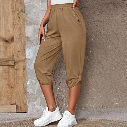 FLOWERSVERSE  European American Summer New Temu  Wish Hot Sale Fashion Casual Cropped Trousers with an Elasticated Waist Women