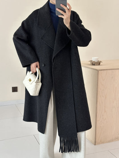 2025 Cashmere wool scarf, suit collar, single-breasted shoulder sleeves, extended double-sided woolen cashmere coat, autumn and winter.