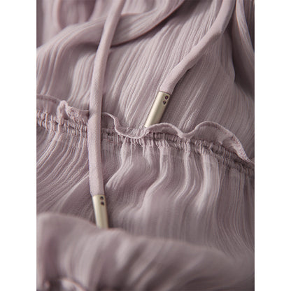 2025 Mulberry silk inside and outside, smoked purple silk dress, pleated lace-up swing dress  summer new women's clothing