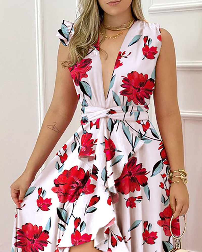 FLOWERSVERSE popular New Popular trade  wish summer temperament commuting high waist design new printed dress
