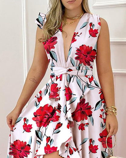 FLOWERSVERSE popular New Popular trade  wish summer temperament commuting high waist design new printed dress