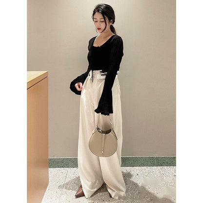 flowersverse Cross-Border Japanese Style S Home  Summer New Sweet High Waist Flanging Casual All-Matching Wide Leg Trousers for Women 24a147