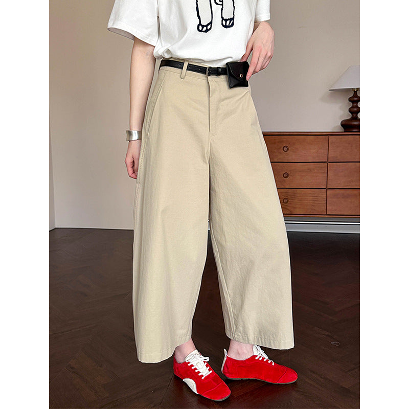2025  spring new Korean version of casual temperament thin and versatile solid color high-waisted pants wide-leg pants 8006