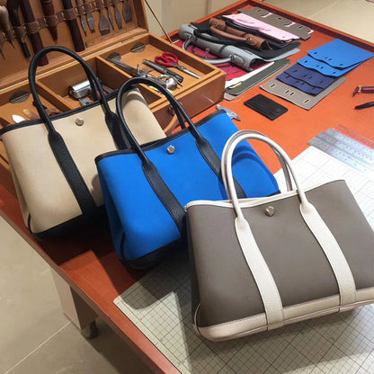 FLOWERSVERSE 2025 High quality handmade wax line bucket bag women's bag tote bag canvas color matching garden bag large bag shopping bag catfish bag