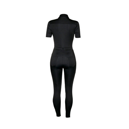 FLOWERSVERSE  S390172  Foreign Trade European and American Women's Clothing Casual Solid Color Polo Collar Short Sleeve Single-Breasted One-Piece Trousers for Women