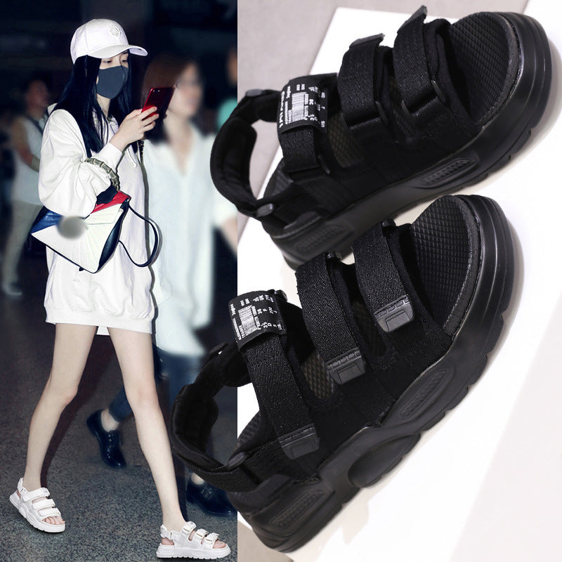2025 Tide brand  summer new Korean version versatile Velcro casual sandals Internet celebrity super fire heightening beach Roman shoes