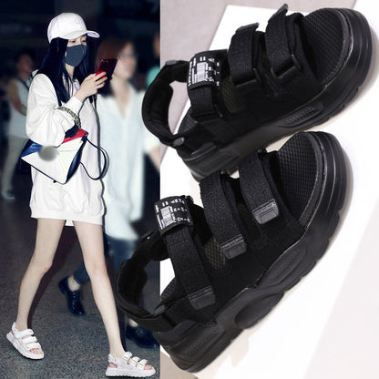 2025 Tide brand  summer new Korean version versatile Velcro casual sandals Internet celebrity super fire heightening beach Roman shoes