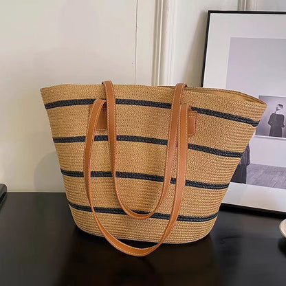 FLOWERSVERSE  Straw Bag Women's Summer Seaside Tote Bag Large Capacity Woven Shoulder Bag Rattan Woven Straw Bag Vegetable Basket Bucket Bag Fashion