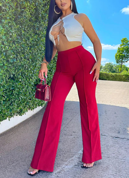 FLOWERSVERSE  European and American New Casual Pants  Spring and Autumn New Temperament Commute Bootcut Pants All-Matching Fashionable Wide Leg Pants Women