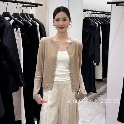 2025 spring and summer new temperament versatile wool knitted cardigan women's long-sleeved sunscreen top 25224