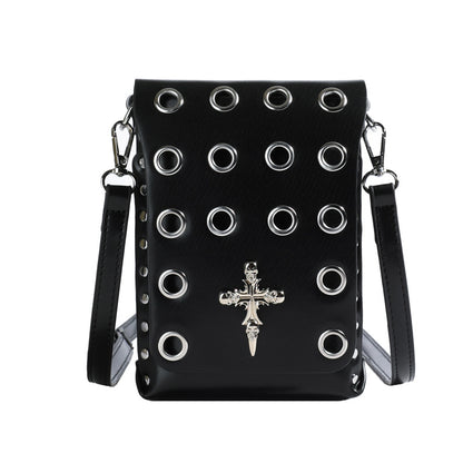 FLOWERSVERSE 2025 Crossbody bag 2025 style unisex punk rivet flip small square bag dark wind skull belt waist bag women