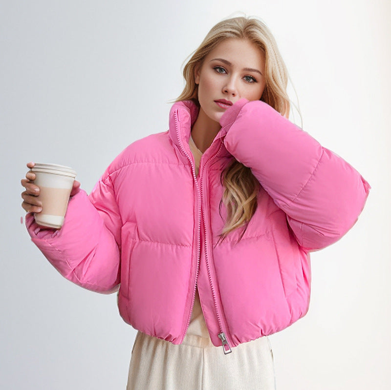 European and American style short cotton clothes women's clothing 2025 new fashion stand-up collar thickened warm bread clothes winter cotton-padded jacket