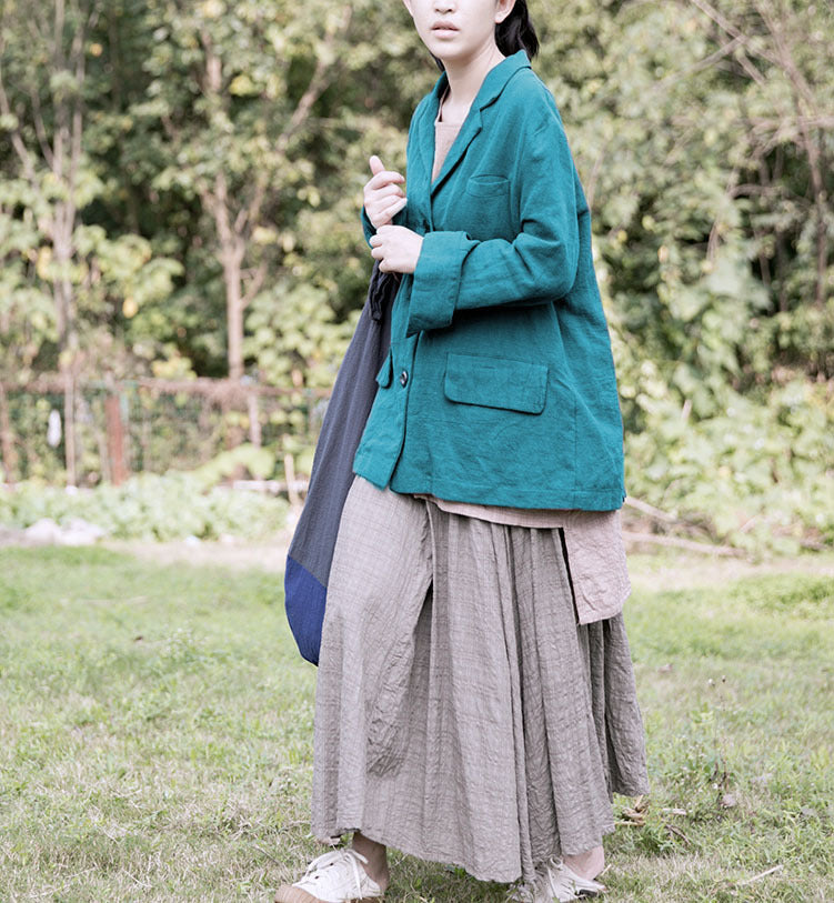spring and autumn retro literary and artistic solid color linen lapel cotton and linen loose casual suit short jacket