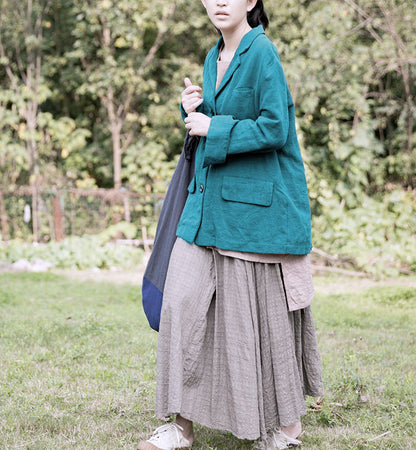 spring and autumn retro literary and artistic solid color linen lapel cotton and linen loose casual suit short jacket