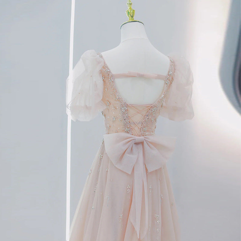 Pink evening dress female 2022 new temperament socialite banquet annual meeting fairy art test vocal host dress