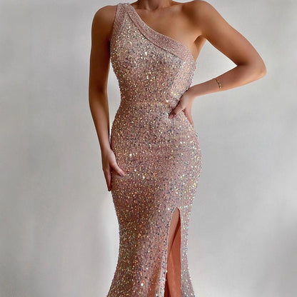 FLOWERSVERSE 2025 New pure desire small wild cat, splicing off-the-shoulder skirt elastic slim grinding temperament hip-wrapped dress