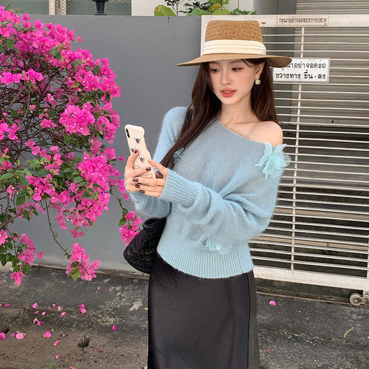 2025 Spring Loose Long Sleeve Crew Neck Mohair Long Sleeve Wool Knitted Sweater Top Sweater 25136