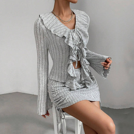 FLOWERSVERSE 2025 New Popular trade women's clothing, sexy and elegant fashion suit, autumn and winter new fungus edge slim two-piece set