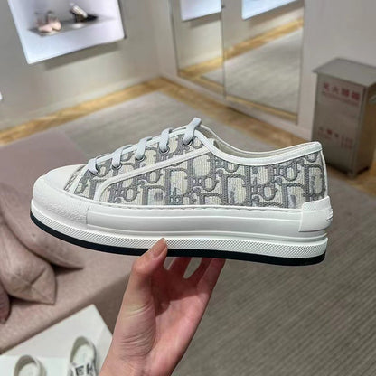 flowersverseFashionable Brand Embroidered Canvas Shoes for Women  Spring New D Home Thick Bottom Retro Presbyopic Letters Casual Sports Skate Shoes