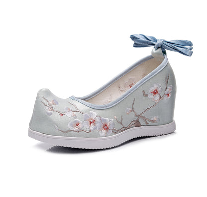 flowersverseHigh Heel the Han-Style Clothing Shoes Women's Ancient Style Height Increasing Insole Seven cm Embroidered Cotton Shoes Matching Retro Matching Student Dancing Shoes