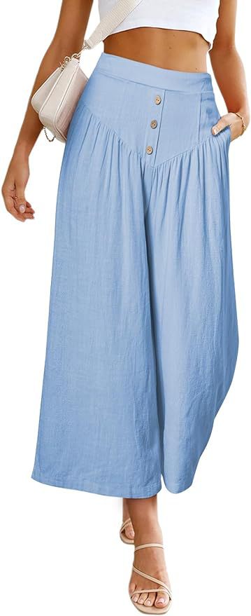 flowersverse In Stock  HOTan and NEWn Summer   Casual Wide-Leg Cotton and Linen Popular High Waist Loose Cropped Pants for Women