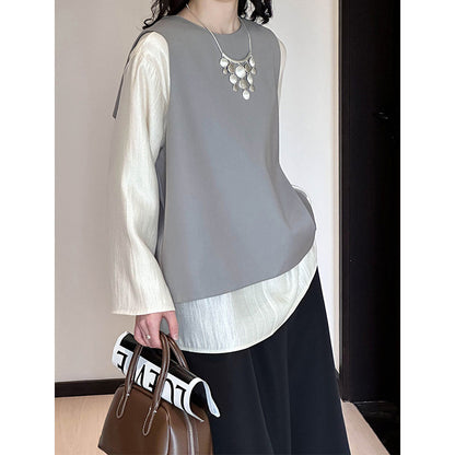 2025  spring new back split suit vest women's simple fashionable exquisite quiet luxury stacked top 1588