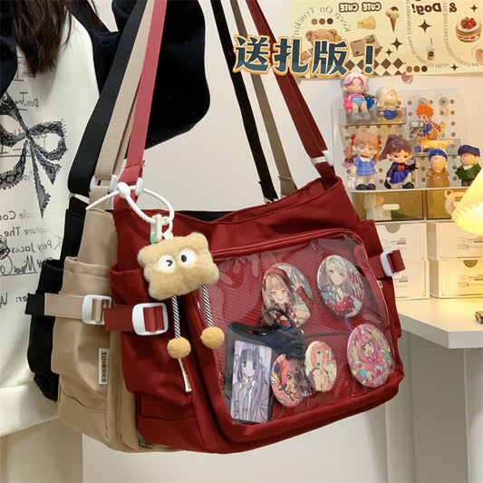 FLOWERSVERSE 2025 Cute college style girl messenger bag Japanese ins student pain bag large capacity casual tie board messenger bag single shoulder