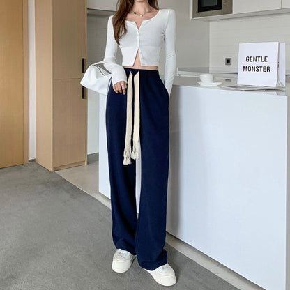 flowersverse Spring and Autumn Korean Style Personalized Drawstring Sports Casual Pants Loose Drooping Walking Wide-Leg Pants Mop Trousers Women