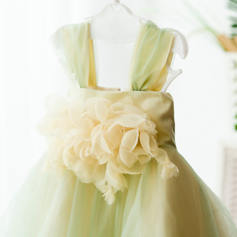 flowersverse One Year Old Celebration Dress Girl Princess Dress Tulle Tutu Baby Summer Clothing Dress Baby Birthday Hundred Days Green Cake Dress